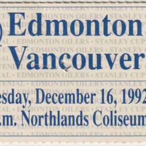 1992 Oilers ticket stub vs Canucks Dec 16 Craig MacTavish