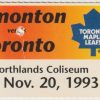 1993 Oilers Ticket Stub vs Maple Leafs Nov 20 Wendel Clark