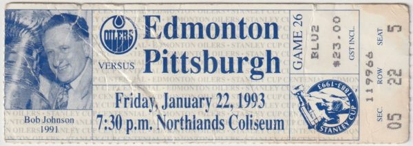 1993 Oilers ticket stub vs Penguins Jan 22 Craig MacTavish