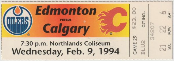 1994 Oilers Ticket Stub vs Flames Feb 9 Joe Nieuwendyk