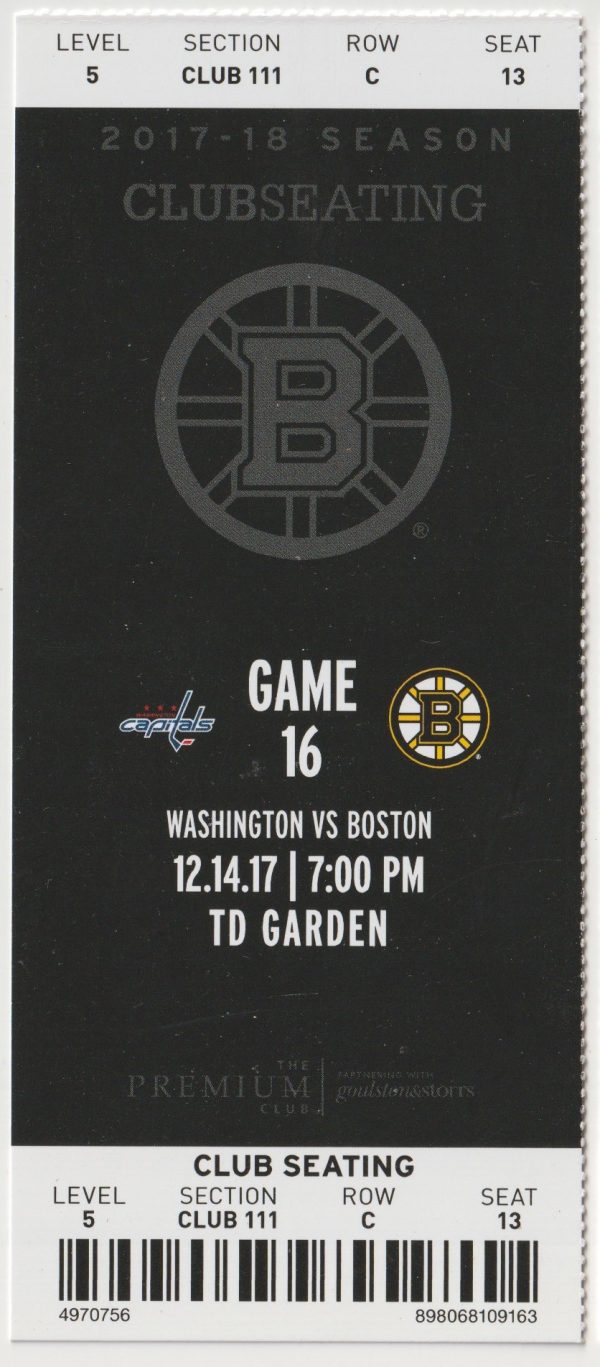 2017 Bruins Full Ticket vs Capitals Dec 14 Alex Ovechkin
