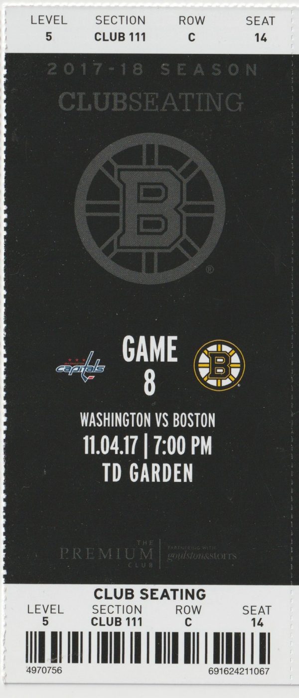 2017 Bruins Full ticket vs Capitals Nov 4 Alexander Ovechkin